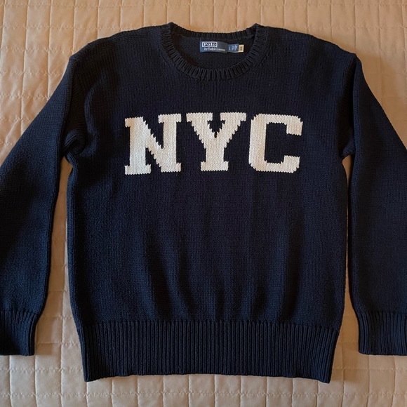 Vintage Polo Ralph Lauren NYC Sweater, Men’s L, Navy Blue. Authentic. - Picture 1 of 9